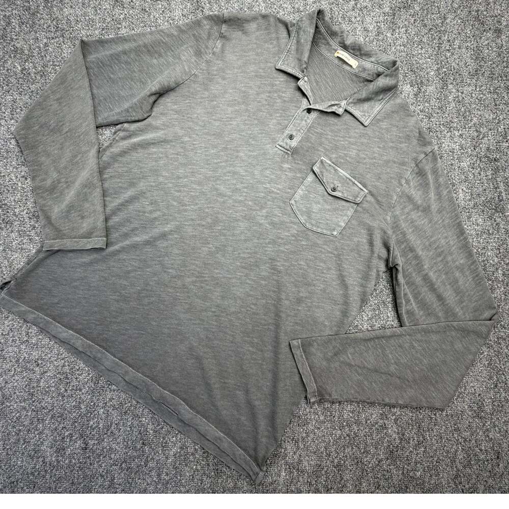 Marine Layer Polo Shirt Mens L Gray Slub Knit Long Sleeve Pocket NWOT